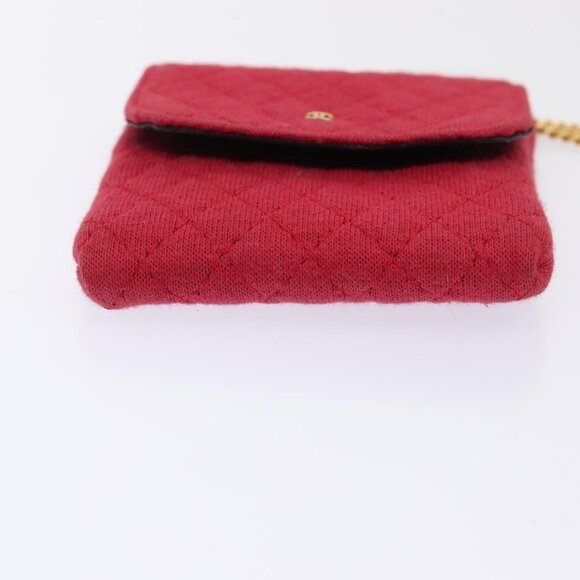 CHANEL Chain Quilted Shoulder Pouch Cotton Gold Red CC Auth - Picture 9 of 16